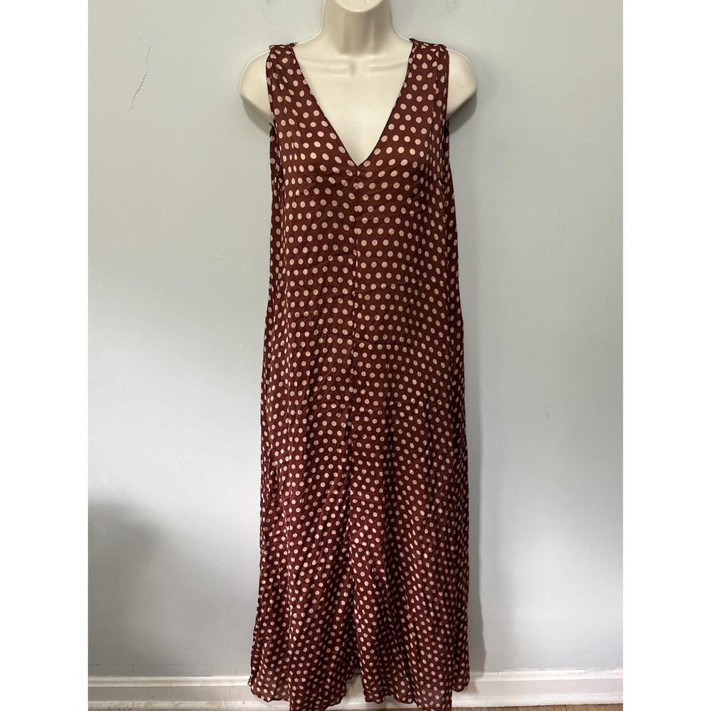 Natalie Martin Dress Womens Large Brown Polka Dot Maxi A-Line Shift Boho Chic - Picture 2 of 12
